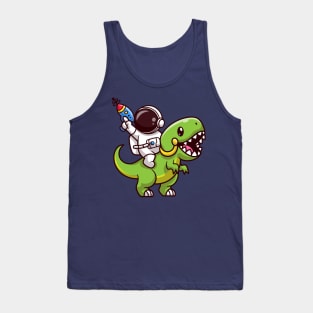 Cute Astronaut Riding Dinosaur With Gun Cartoon Tank Top